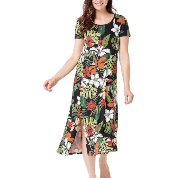 Cuddl Duds Dress Petite P3X Floral Vibrant colorful multicolor STRETCH SS knit - Picture 1 of 11